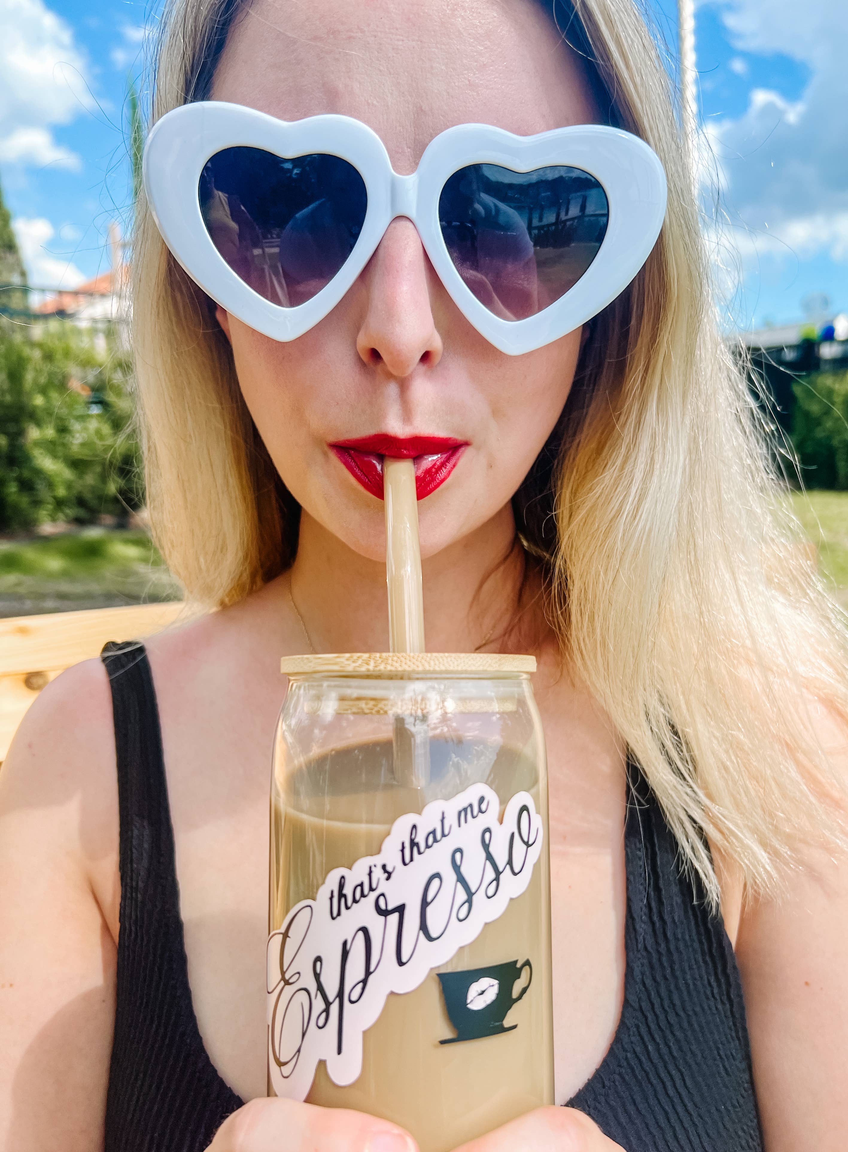 Love Her Work - Wholesale Drinking Glass/Cup - Espresso Sabrina Carpenter Glass Cup w/ Lid & Straw3