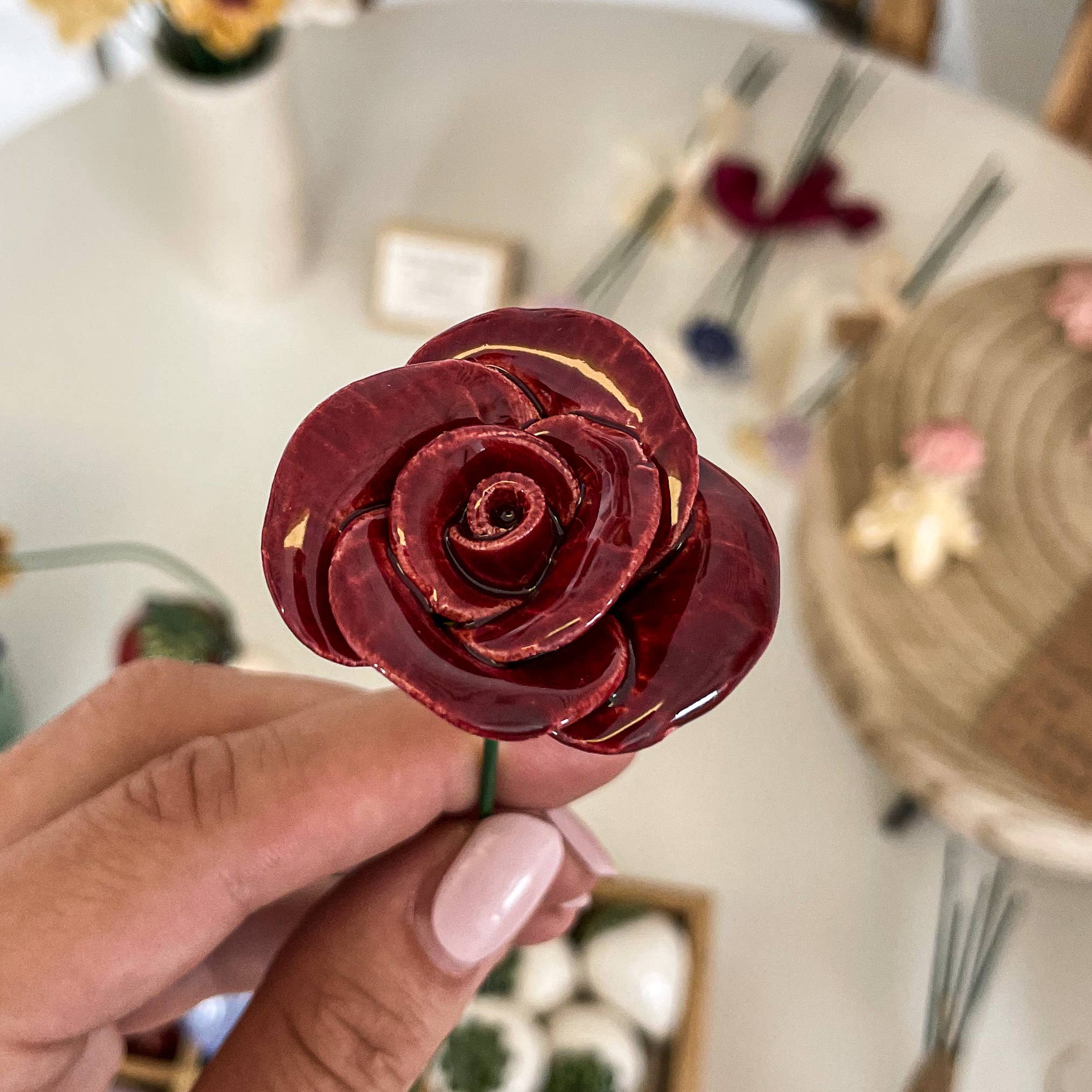 NaturoTheke – Engroshandel Kunstige blomster – Ny Valentinsdag Keramisk Rose4