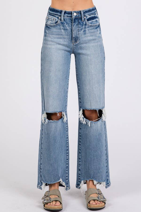 Petra153 - Wholesale Jeans - Women's - P1371W-MD HIGH RISE STRETCH SLIM WIDE LEG W/ DESTROYED HEM8