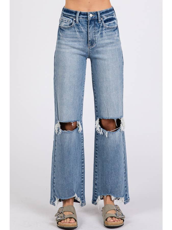 Petra153 - Wholesale Jeans - Women's - P1371W-MD HIGH RISE STRETCH SLIM WIDE LEG W/ DESTROYED HEM8