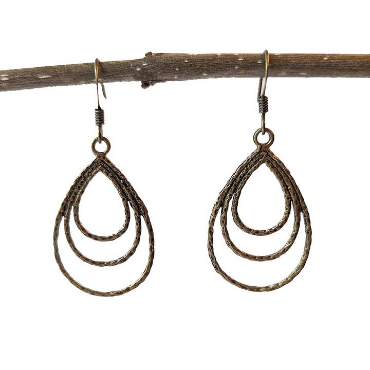 Antique Bronze Triple Teardrop Vintage Style Earrings for wholesale by Stylish Jewelry Supply