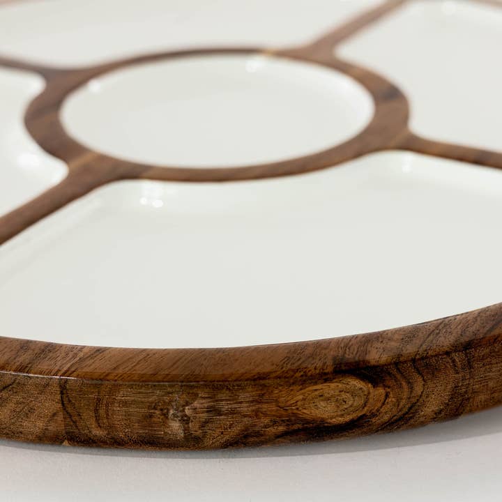 Jeanne Fitz - Wholesale Lazy Susan - JF Wood + White Collection Mango Wood Compartment Lazy Susan1