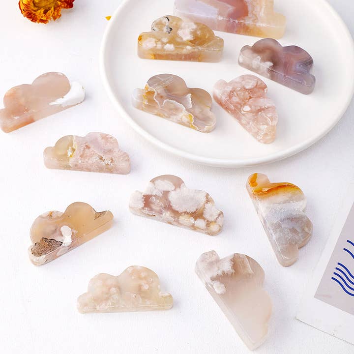 Moon Rituals - Wholesale Spiritual Stone/Crystal - Flower Agate Cloud – Hand-Carved Crystal, 4-5cm