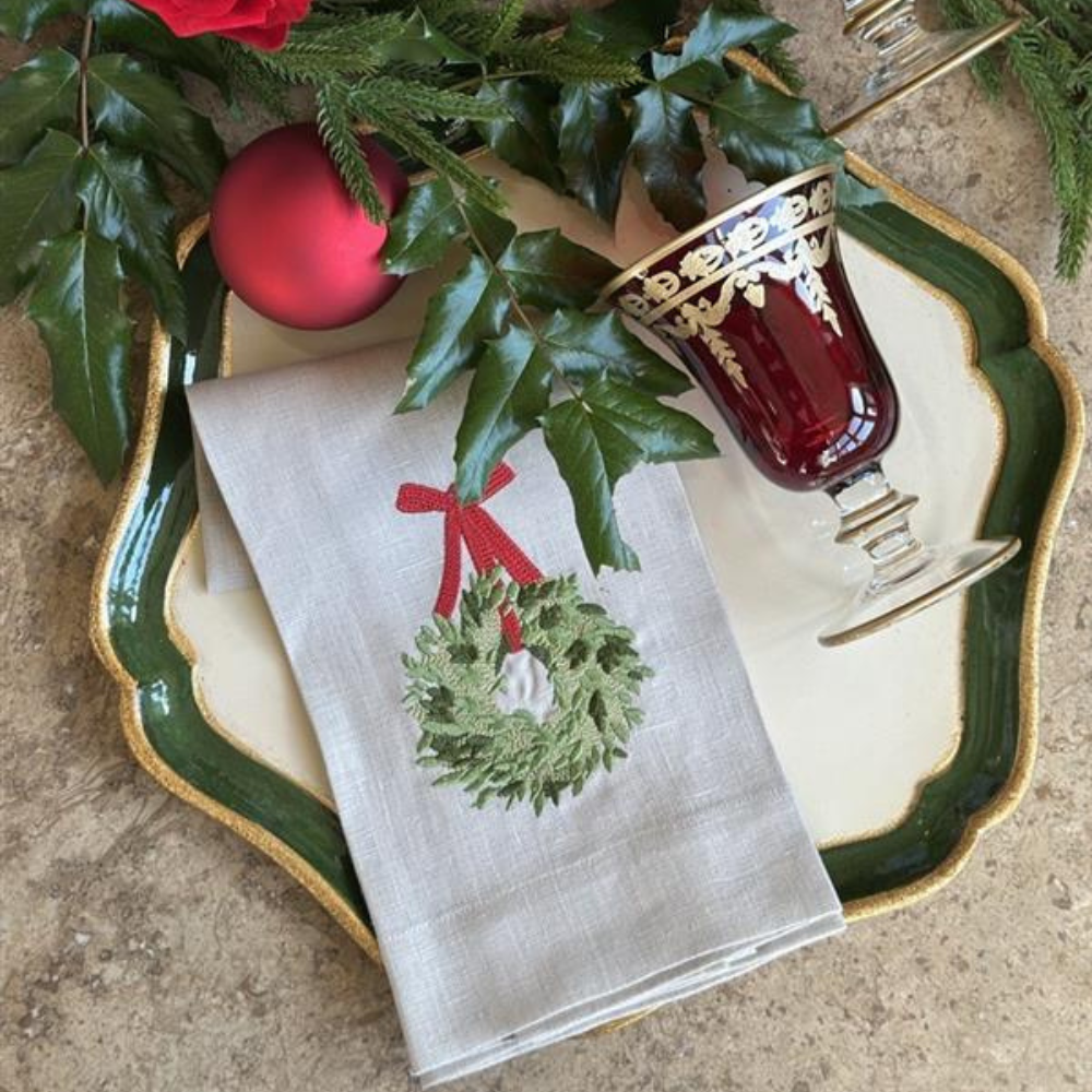 Arte Italica & Crown Linen Designs - Wholesale Tea Towel - Boxwood Wreath Linen Towel11
