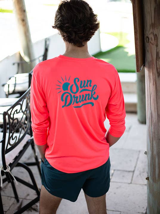 Sun Drunk - Wholesale Rashguard - Men's - UPF 50+ Sun Shirt - Neon Coral5