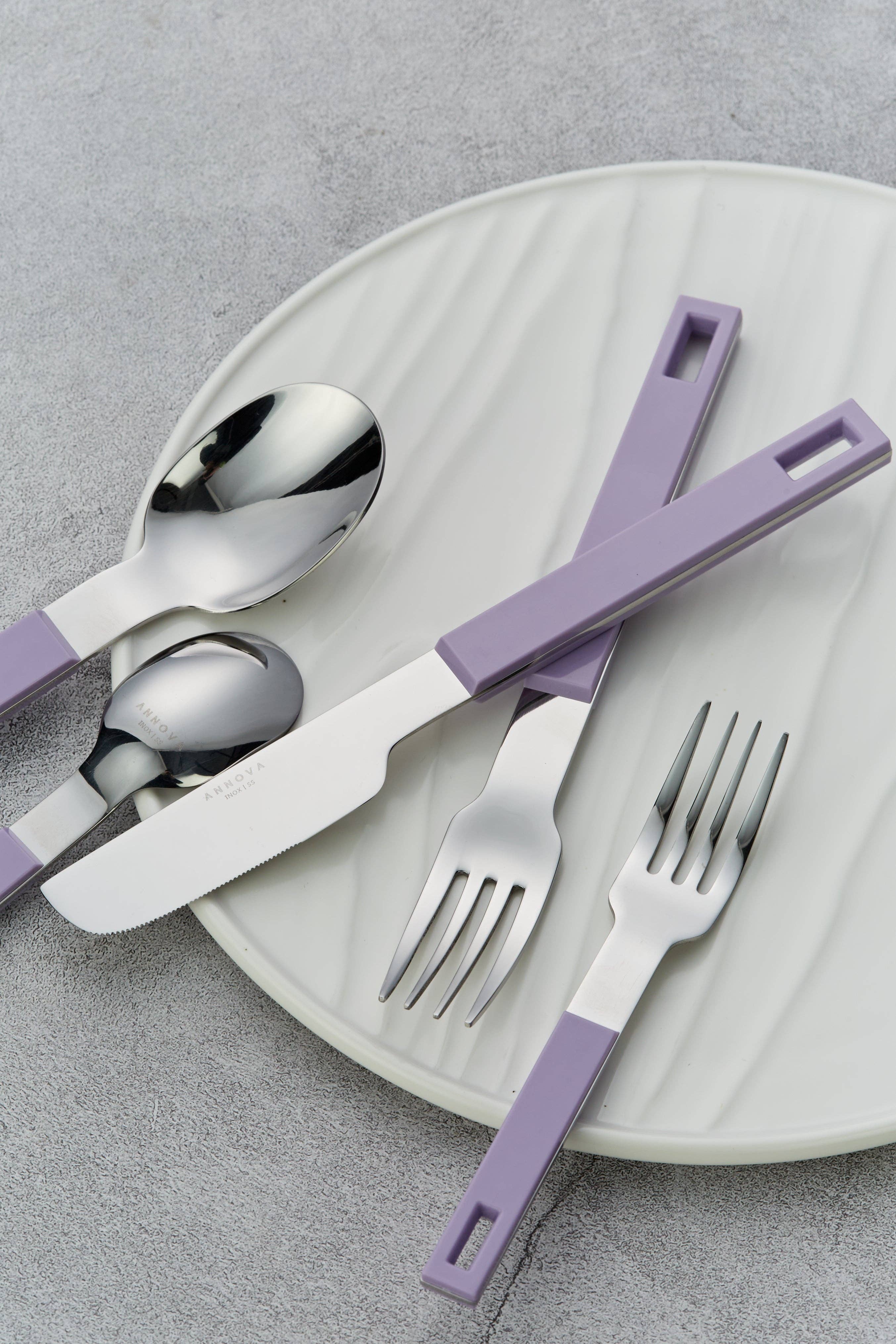 ANNOVA - Wholesale Flatware Set - ANNOVA Block Handle Silverware Set 20 Pieces Color Modern Style Flatware37