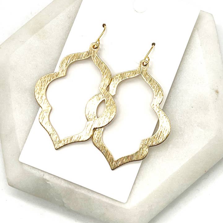 Baubles by B - Wholesale Dangle Earrings - Gold Casablana Quatrefoil Metal Earrings