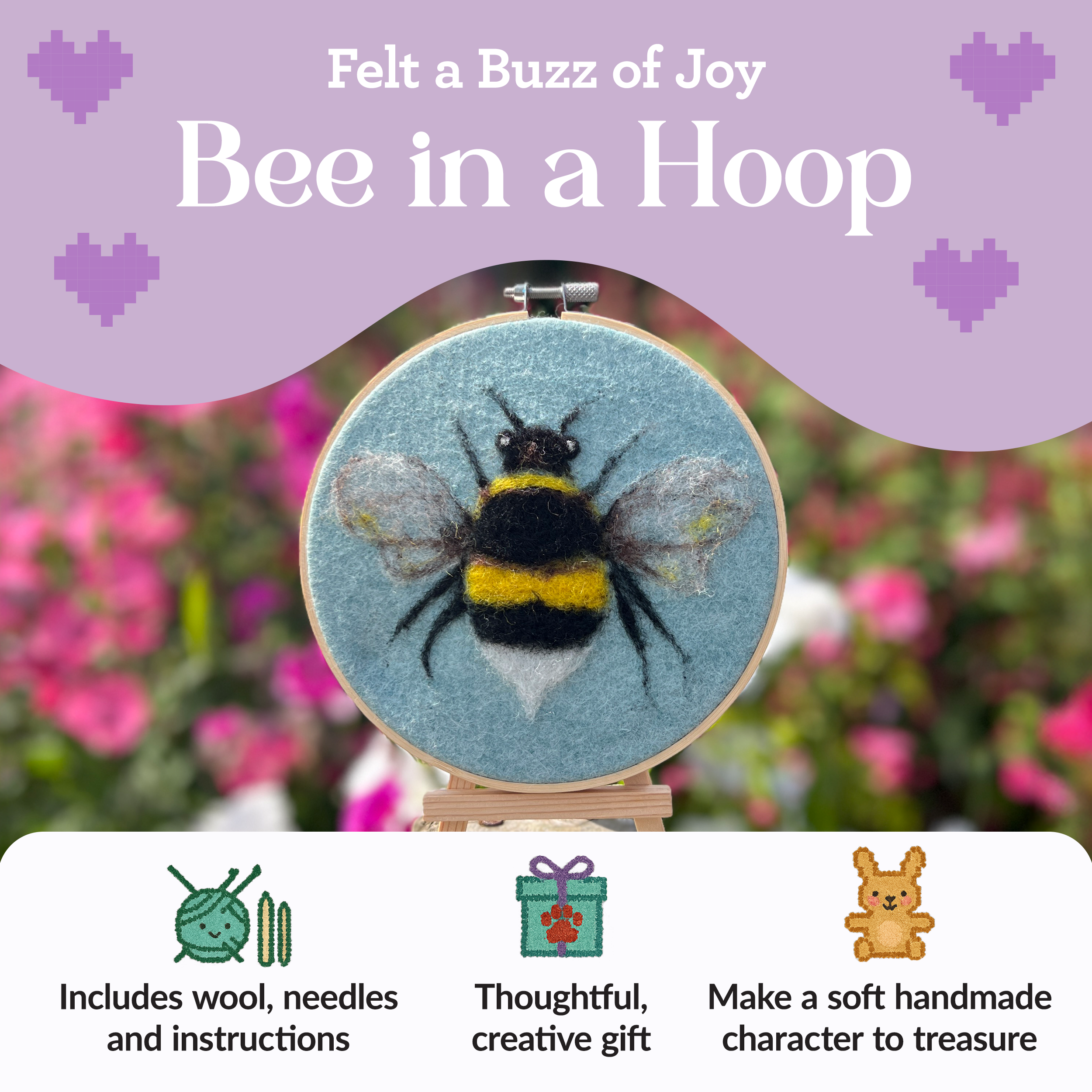 The Crafty Kit Company - Wholesale Craft Sewing Kit - Bee in a Hoop Needle Felting Craft Kit1