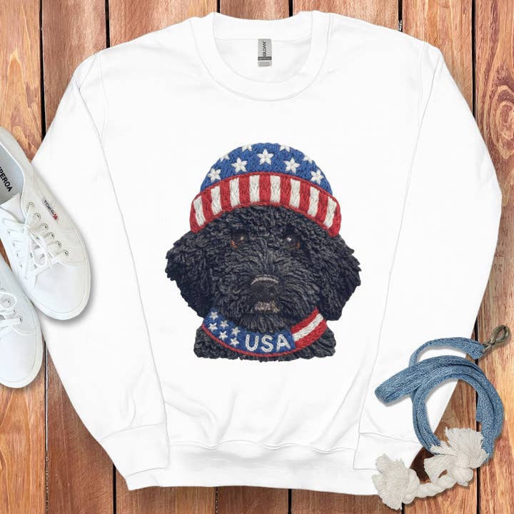 Puppy Jo - Wholesale Graphic Sweatshirt - Unisex - Patriotic Black Goldendoodle Sweatshirt1