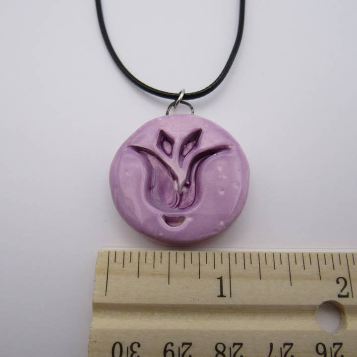 Abstract Tulip ceramic pendant necklace for wholesale by A Mayes Pottery