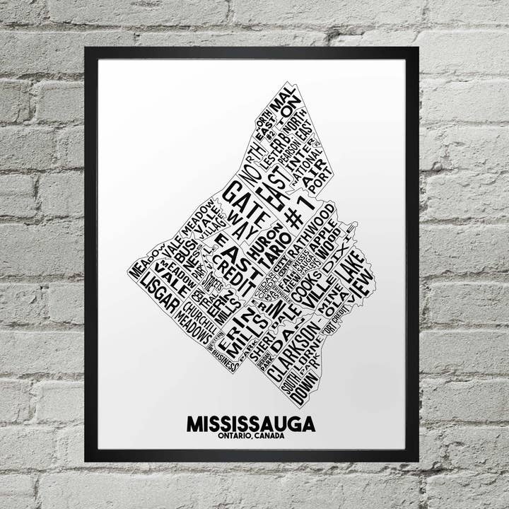 Mississauga Ontario Neighbourhood Typography Stad Karta Tryck för wholesale av Damon D Chan