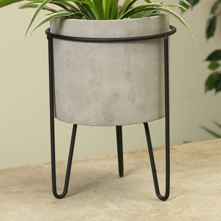Discount 8.9"H Cement Planter w/ Metal for wholesale by The Gerson Companies