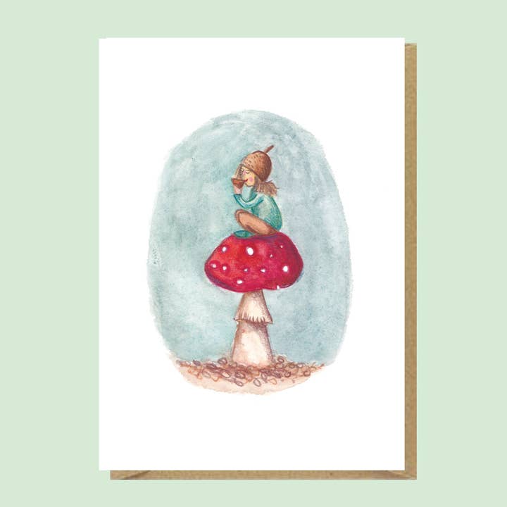 Toadstool tea, A6 Greetings card for wholesale by Juliet Thomas Doodles