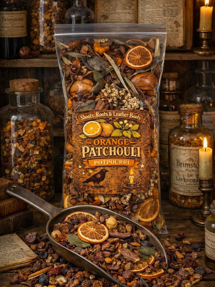 Orange Patchouli Handcrafted Potpourri. 3 cups for wholesale by Shoots, Roots & Leather Boots