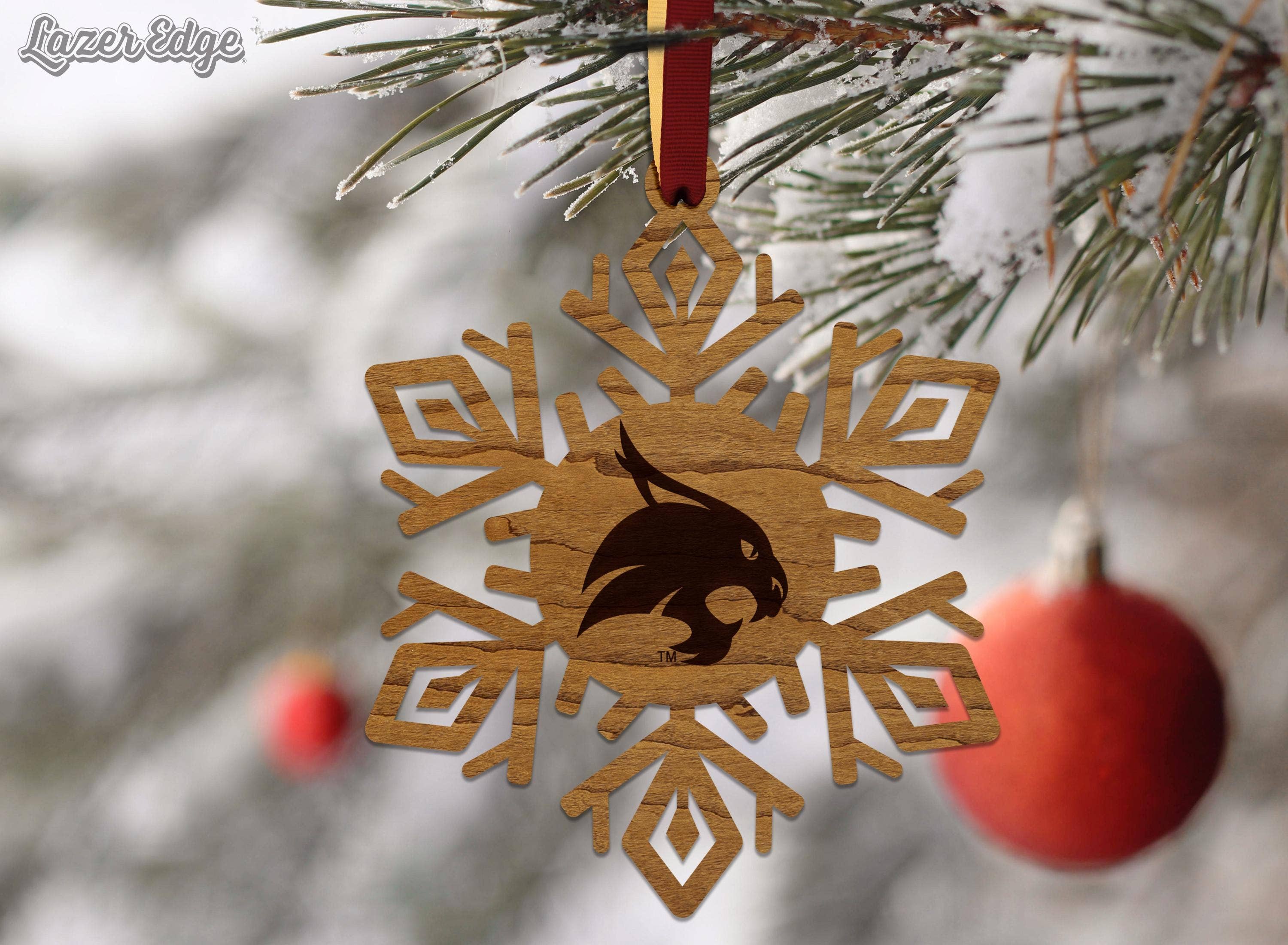 LazerEdge - Wholesale Ornament - Texas State University Bobcats Snowflake Ornament – Crafted from Cherry and Maple Wood – Texas State Bobcats2