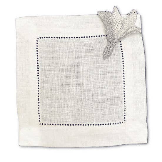 Guardanapos Cocktail de Linho Prateada/Flor Branca, Feito à mão por atacado de Tulip Haus