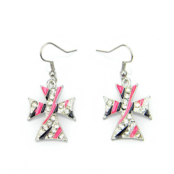 NES10-0824-03FBK SILVER KEDJA W/ROSA KORS HÄNGE NK & ÖRHÄNGE SET för wholesale av Western Elite Jewelry