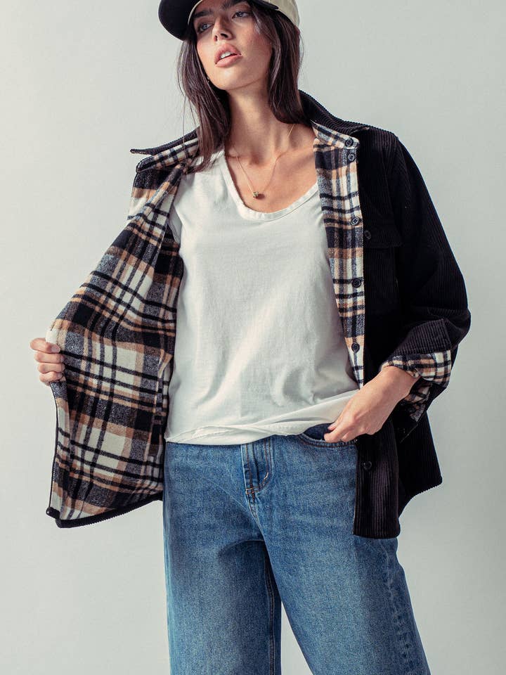 Urban Daizy - Wholesale Shirt Jacket/Shacket - Women's - Plaid Flannel-Lined Corduroy Shacket11