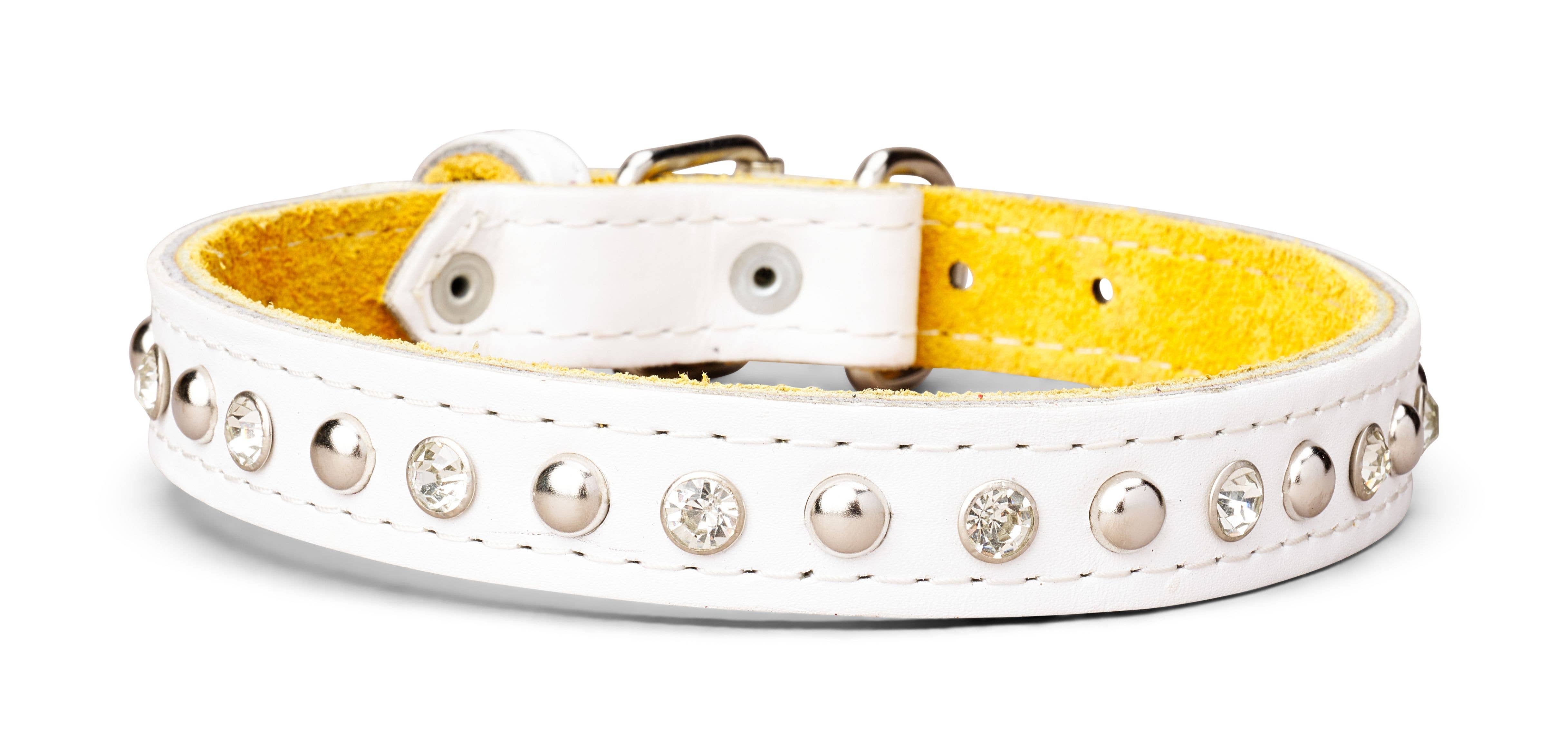 TOP DOG BRAND INC - Venta al por mayor Collar - Perros - Collar de cuero de 1 pulgada de ancho con diamantes de imitación transparentes y tachuelas.6