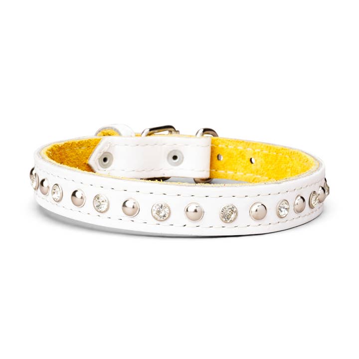 TOP DOG BRAND INC - Venta al por mayor Collar - Perros - Collar de cuero de 1 pulgada de ancho con diamantes de imitación transparentes y tachuelas.6