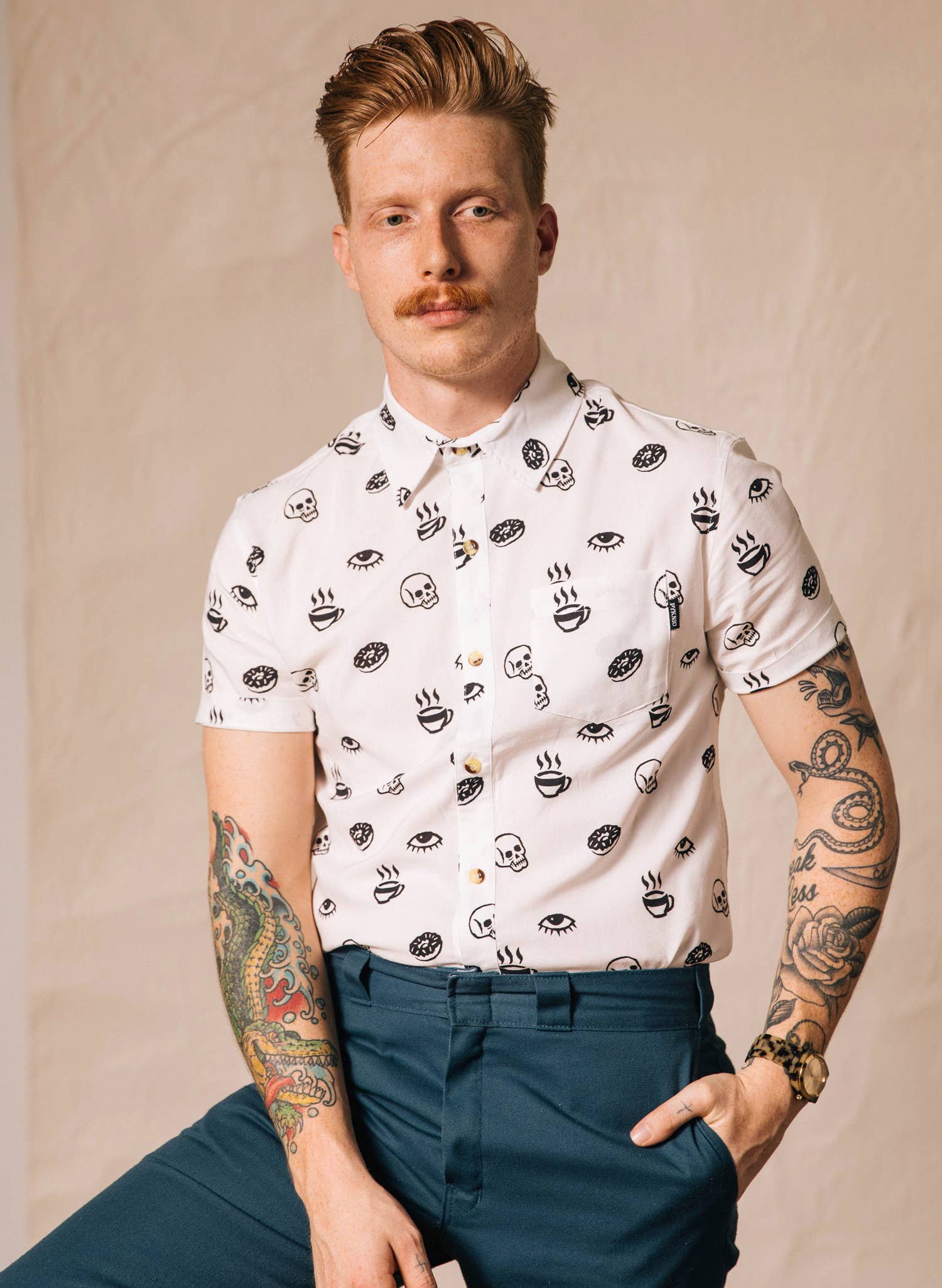 Pyknic - Wholesale Button Down Shirt - Unisex - Morning Glory Coffee Casual Button Down Shirt Men & Women4