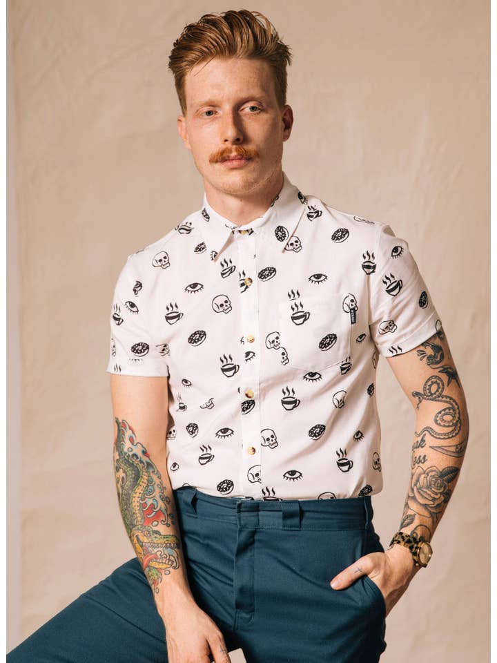 Pyknic – Großhandel Hemd mit Button-down-Kragen – Unisex – Morning Glory Coffee lässiges Button-Down-Hemd für Damen und Herren4