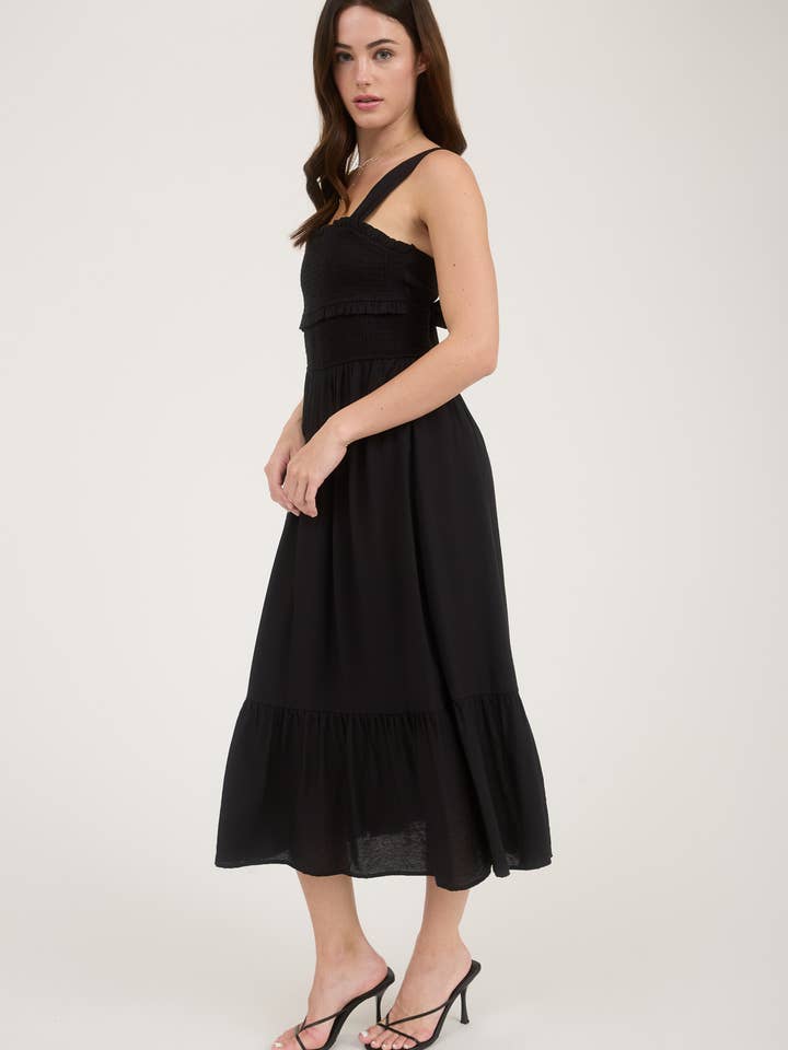 Blu Pepper - Wholesale Dress - Women's - SMOCKED RUFFLE DETAIL SLEEVELESS MIDI DRESS