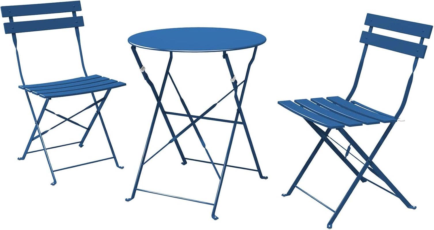 Peacock Blue 3 Piece Folding Bistro Set For Patio Garden for wholesale on Faire6