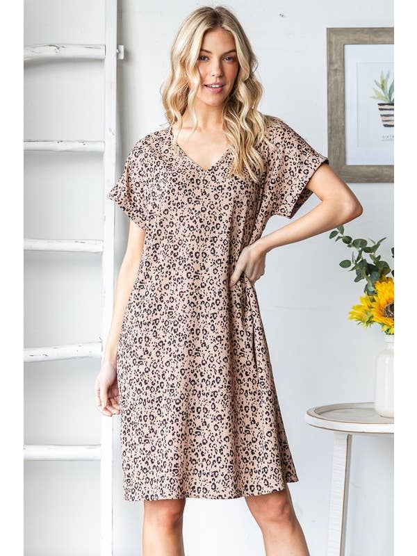 HEIMISH - Wholesale Dress - Women's - ED6884-10 SHORT SLEEVE ANIMAL PRINT DRESS