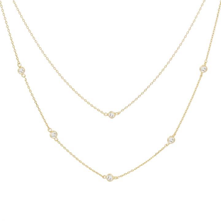 Fashion City - Wholesale Pendant/Charm Necklace - Cubic Zirconia Layered Gold Dipped Necklace