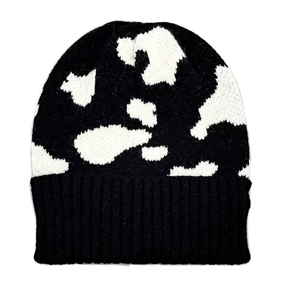 Sensibling Corp. - Wholesale Beanie - Women's - Cow Patterned Ribbed Knit Cuff Beanie Hat1