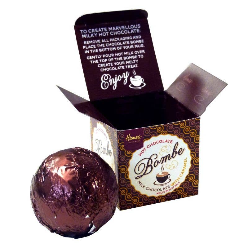 Hames Chocolates – wholesale Hot cocoa mix/kit – Milk Hot Chocolate Bombe with Caramel Flavouring1