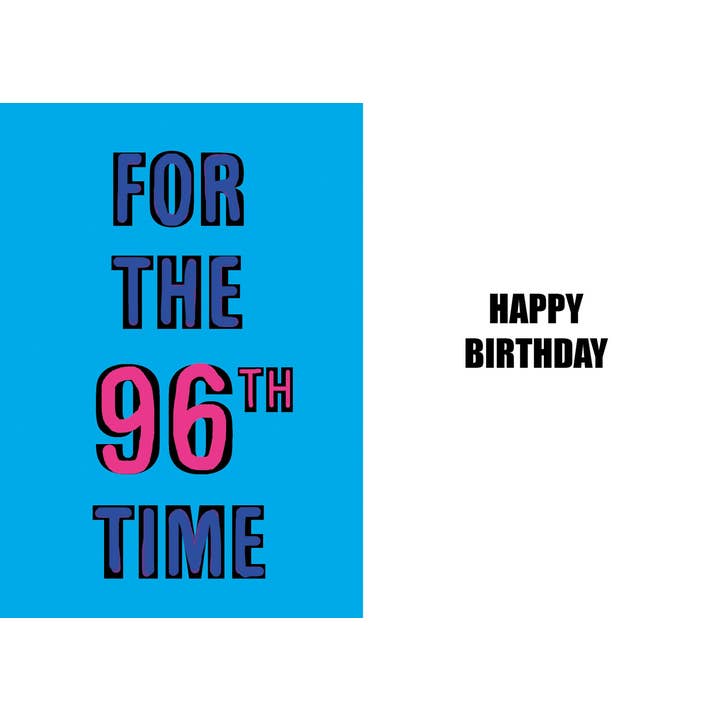 Sjovt 96-års fødselsdagskort med vittig humor for engroshandel hos Duggoons Greeting Cards