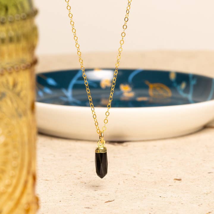 Obsidian Point Necklace on 14k Gold Filled Cable Chain for wholesale by Soul & Little Rose