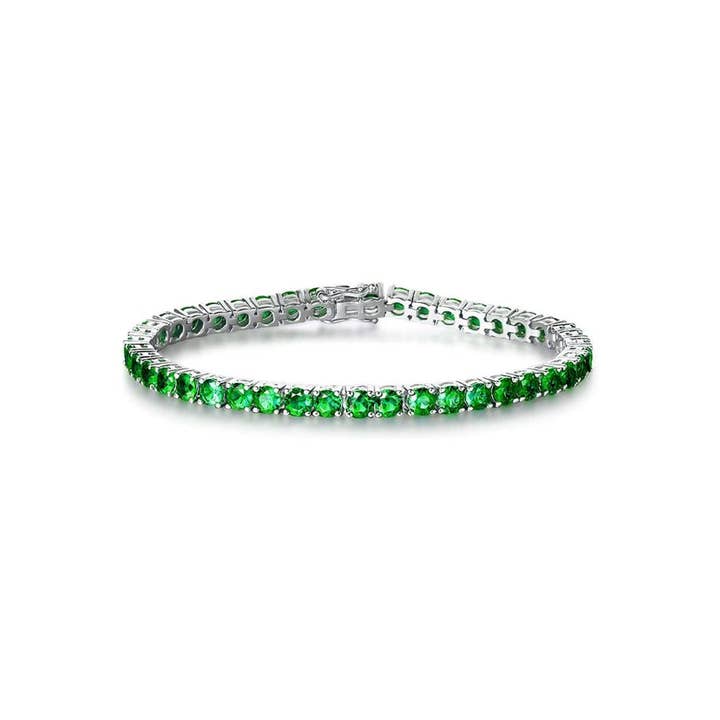 "Royal Fortune" Green Emerald Tennis Sterling Silver Bracelet for wholesale by Fanci Me Jewelry