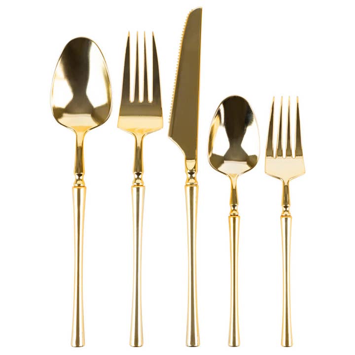EcoQuality - Wholesale Flatware Set - Plastic Dinner Forks Gold Infinity Flatware Collection