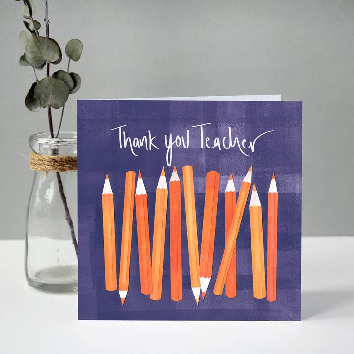 Tarjeta de Lápices Naranjas para Agradecer al Profesor para venta al por mayor de Fiona Clabon Illustration