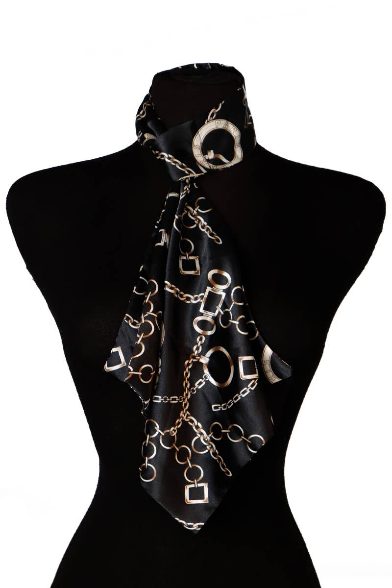 Cap Zone - Wholesale Scarf - Women's - Petite Gold Chain Faux Silk Satin Neckerchief1