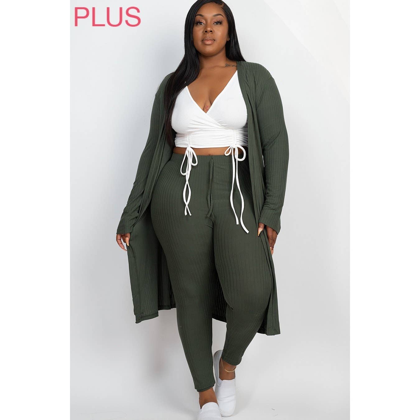 UP CLOTHING - Wholesale Lounge Set - Women's - PLUS SIZE Ribbed Cardigan and Leggings Set7