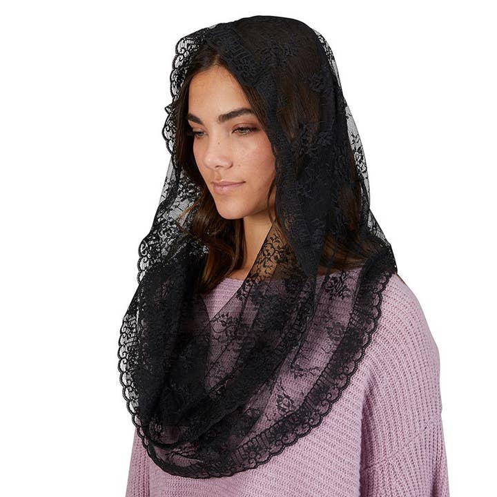 Christian Brands Catholic - Wholesale Veil - Women's - Blck Lace Infinity Chapel Veil1