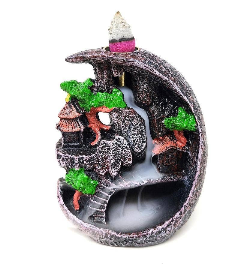 GREENROOTS USA LLC - Wholesale Incense Holder - Mountain Waterfall Design #2 Backflow Cone Incense Burner 3.0