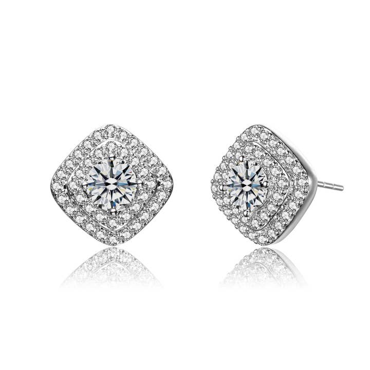 CZ Pave Square Shape Stud Earrings - Rhodium Plated for wholesale by Rachel Glauber