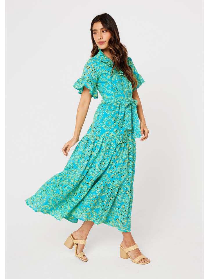 Sadie Maxi Dress Teal and Chartreuse Jasmine Eyelet for wholesale on Faire3