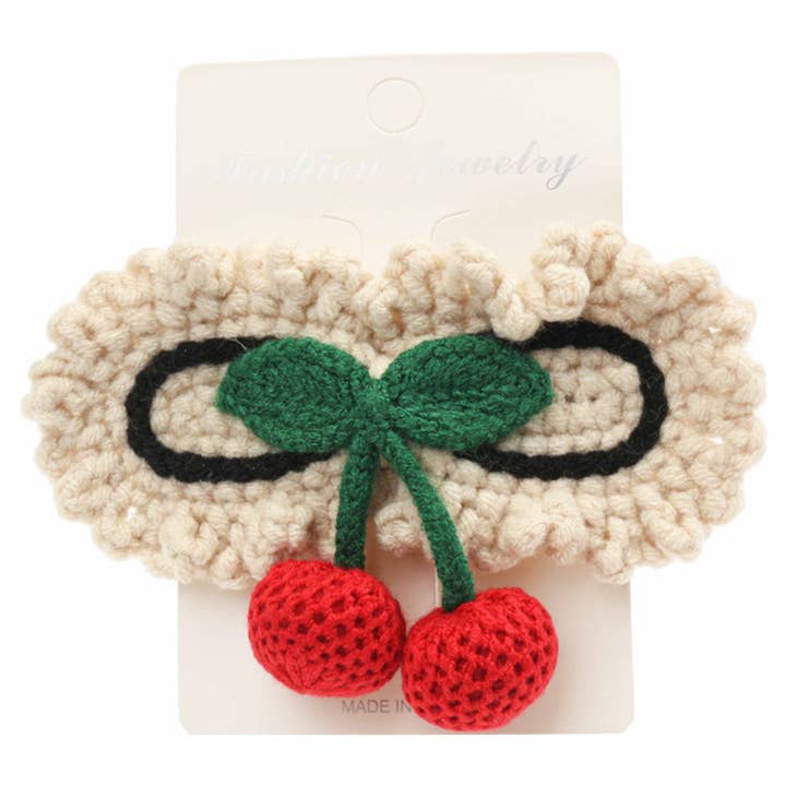 CHERRY CROCHET KNIT SNAP HAIR PIN, LVHA 439 for wholesale by JOIA ACCESSORIES