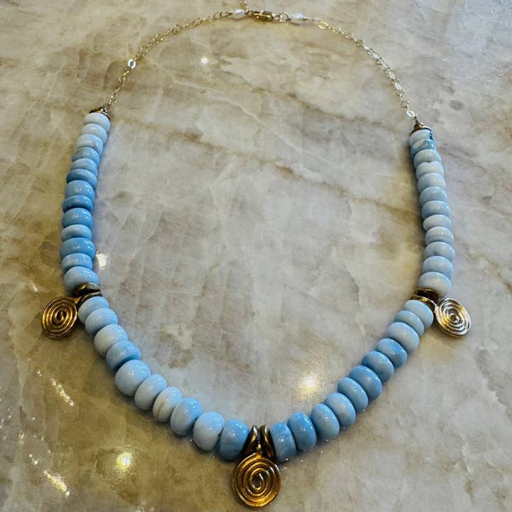 Calming Blue Opal & Swirls Necklace for wholesale by Lexi Jewelry