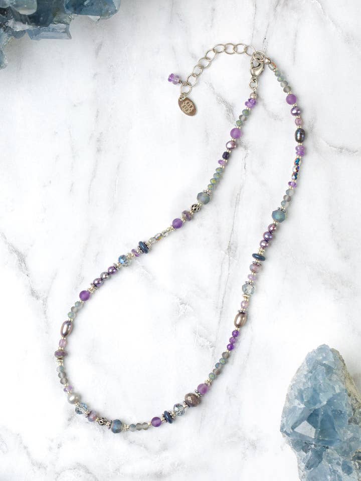 Reflections 16-18" Süßwasserperle, tschechisches Glas, Kristall Einfaches Halsband für den Großhandel von Anne Vaughan Designs Jewelry