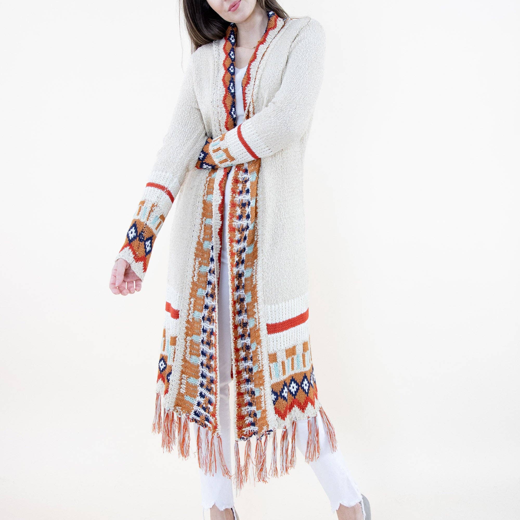 TAPA fashion - Wholesale Cardigan - Women's - Tirbal Fringed Long Cardigan FP64097.. (2PC)0