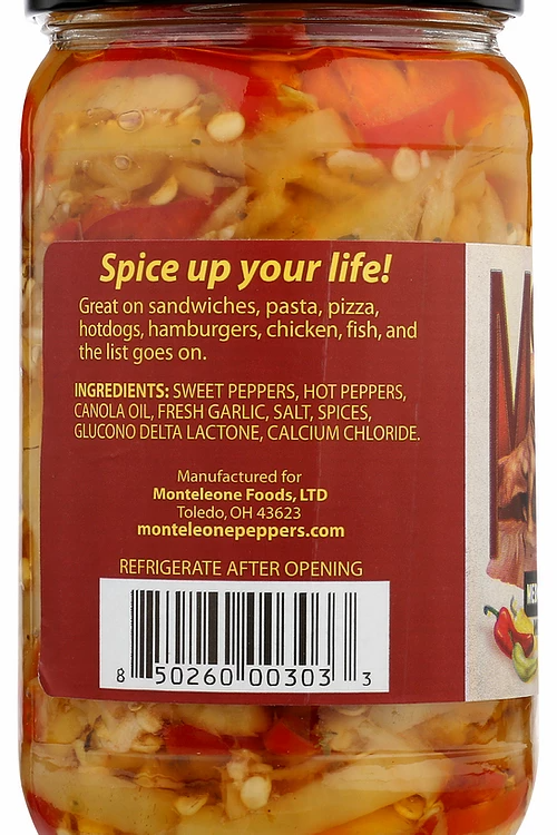Monteleone Italian Peppers in Oil - Wholesale Pickled Vegetables - Medium Italian Peppers in Oil - 15 oz.3