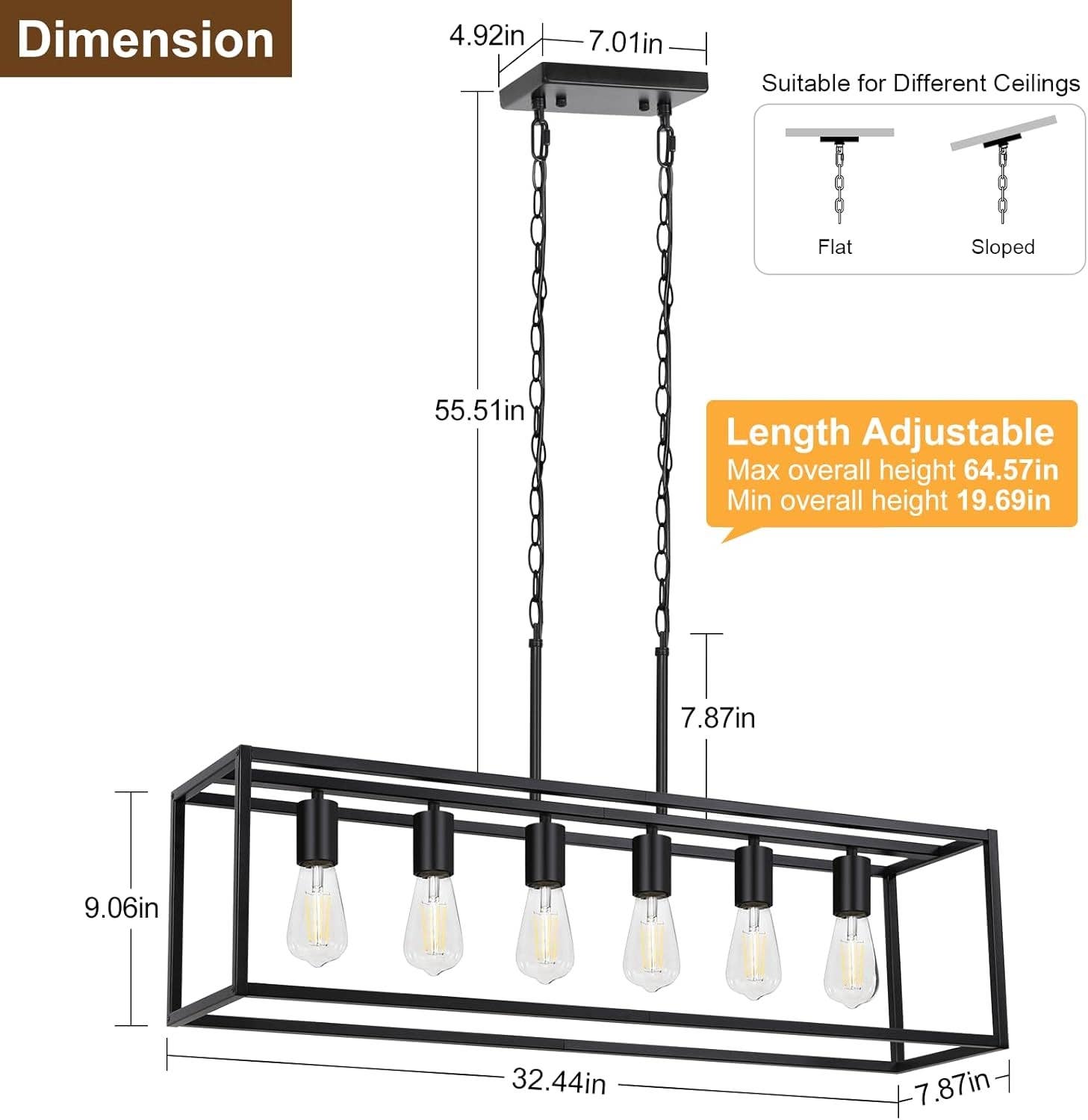 ShipItFurniture - Wholesale Chandelier/Hanging Light - Six Light Black Linear Chandelier With Adjustable Height1