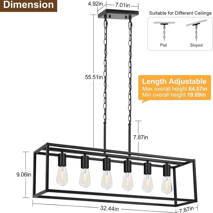 ShipItFurniture - Wholesale Chandelier/Hanging Light - Six Light Black Linear Chandelier With Adjustable Height1